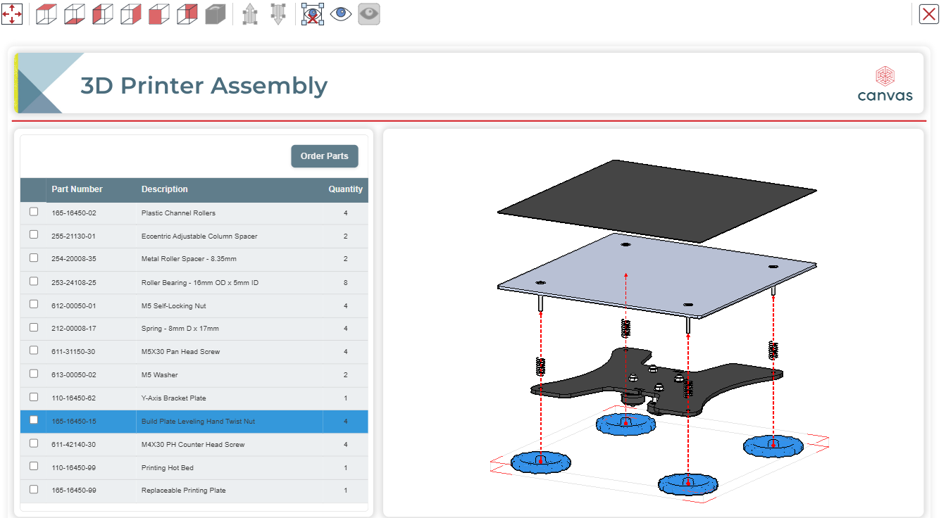 Selecting a part in the part list gadget selects all the instances of this part in the 3D model Selecting a part in the part list gadget selects all the instances of this part in the 3D model